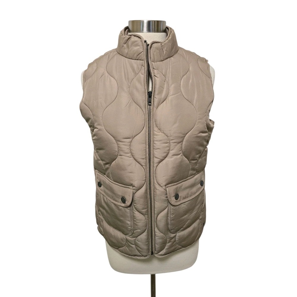 Natural Reflections Womens Quitled Vest Size Medium Dune Beige Zip Front